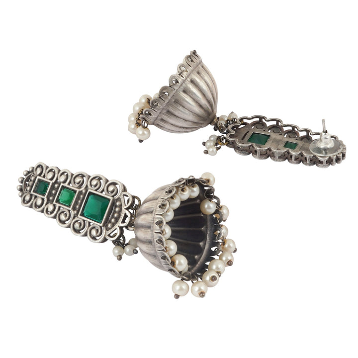 Teejh Vaanya Green Silver Oxidised Earring