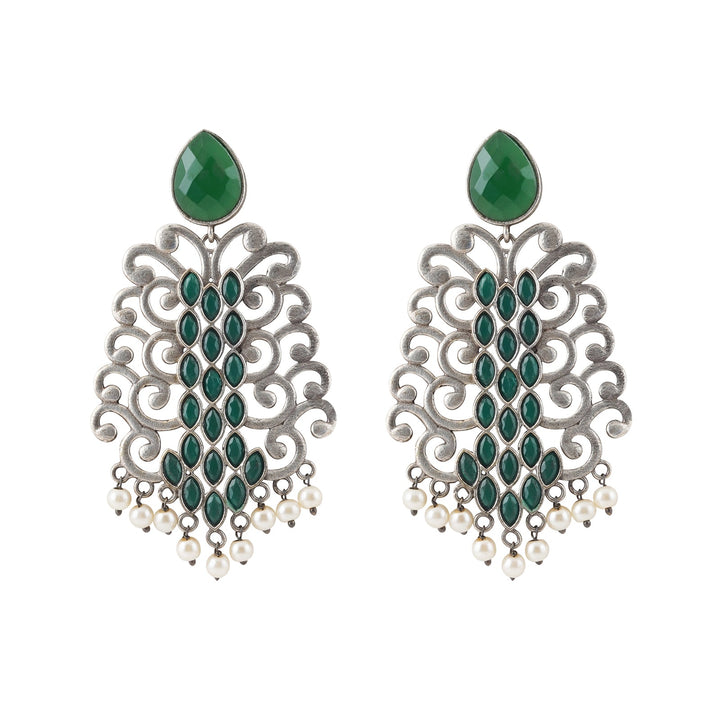 Teejh Anvita Green and Silver Oxidised Earring