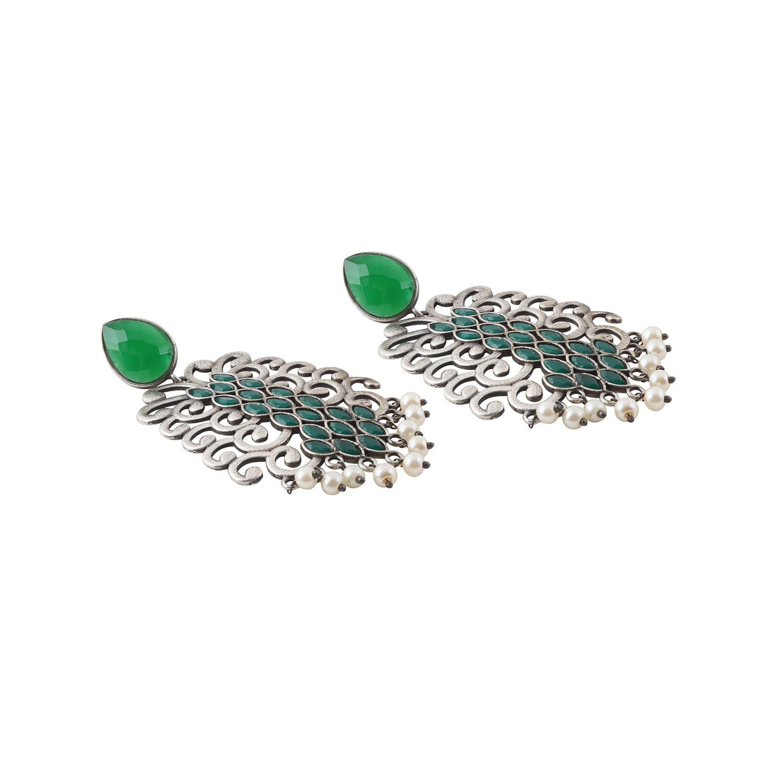 Teejh Anvita Green and Silver Oxidised Earring