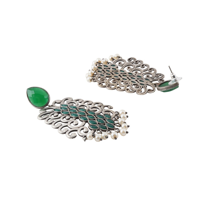 Teejh Anvita Green and Silver Oxidised Earring