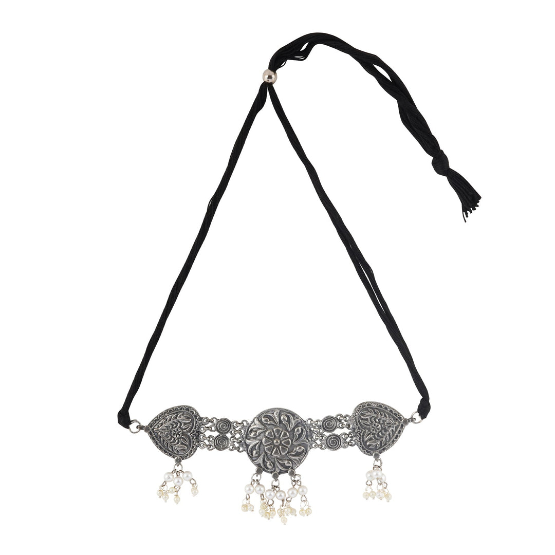 Teejh Saiya Silver Oxidised Necklace Set