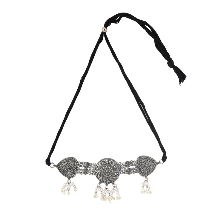 Teejh Saiya Silver Oxidised Necklace Set