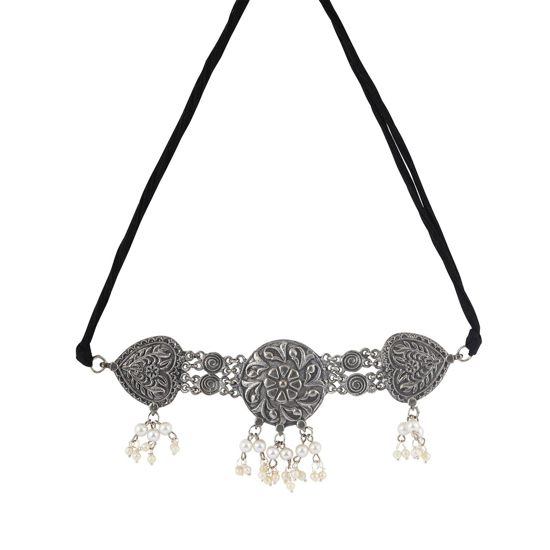 Teejh Saiya Silver Oxidised Necklace Set