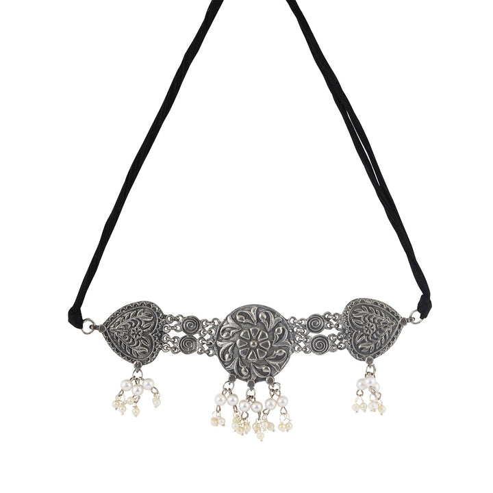 Teejh Saiya Silver Oxidised Necklace Set