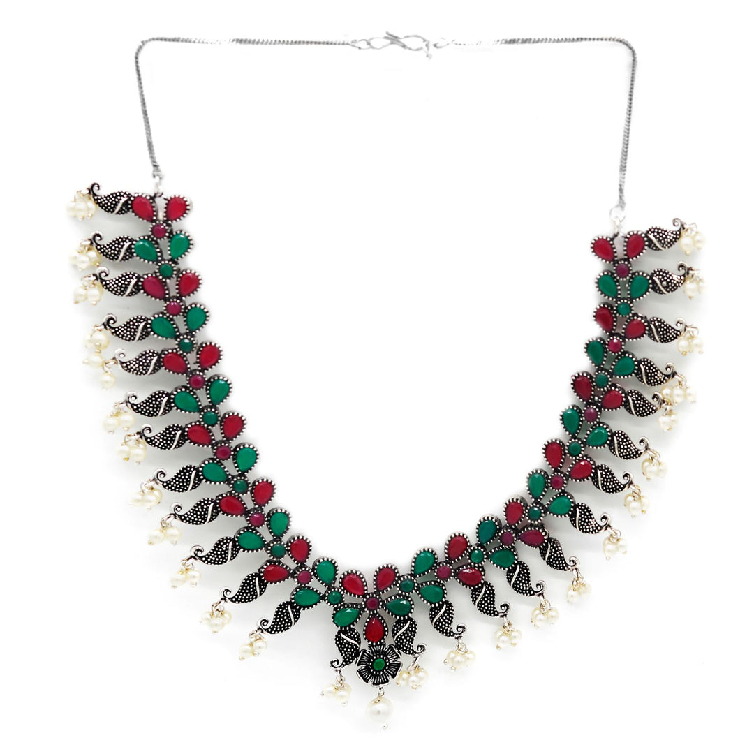 Niranjana Multi colored Silver Oxidized Necklace Set - Joker & Witch
