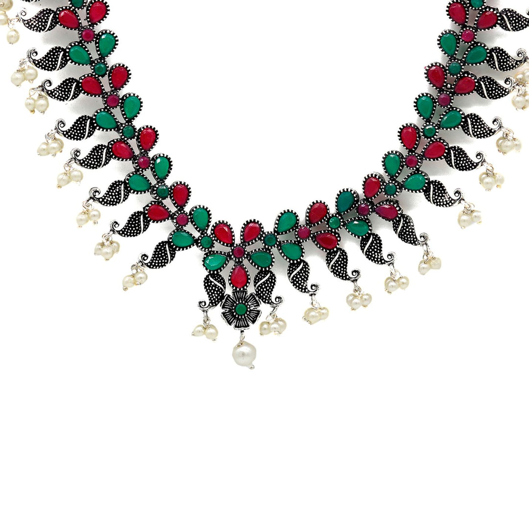 Niranjana Multi colored Silver Oxidized Necklace Set - Joker & Witch