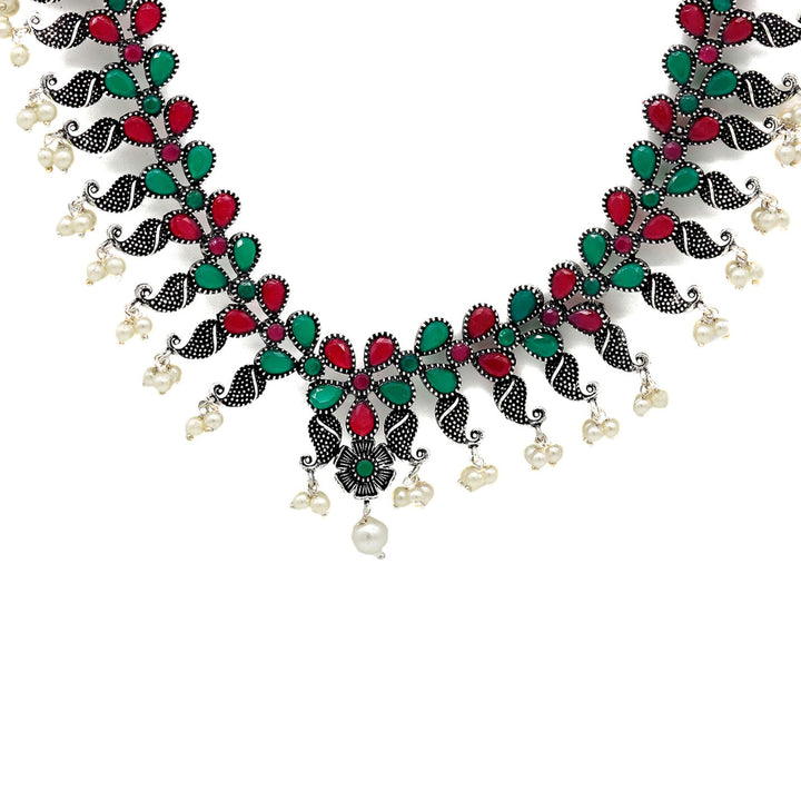 Niranjana Multi colored Silver Oxidized Necklace Set - Joker & Witch