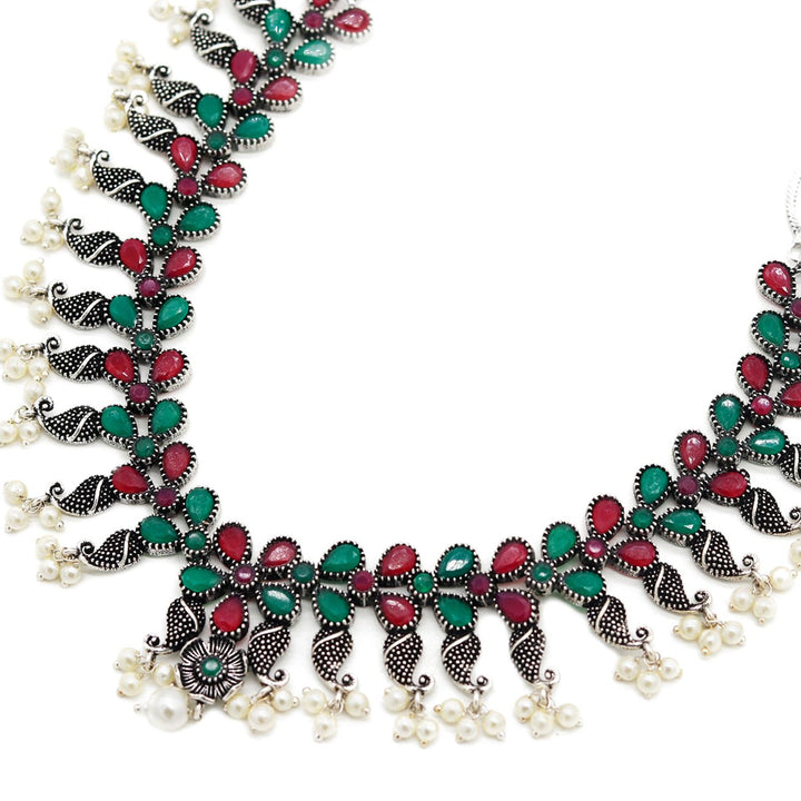 Niranjana Multi colored Silver Oxidized Necklace Set - Joker & Witch