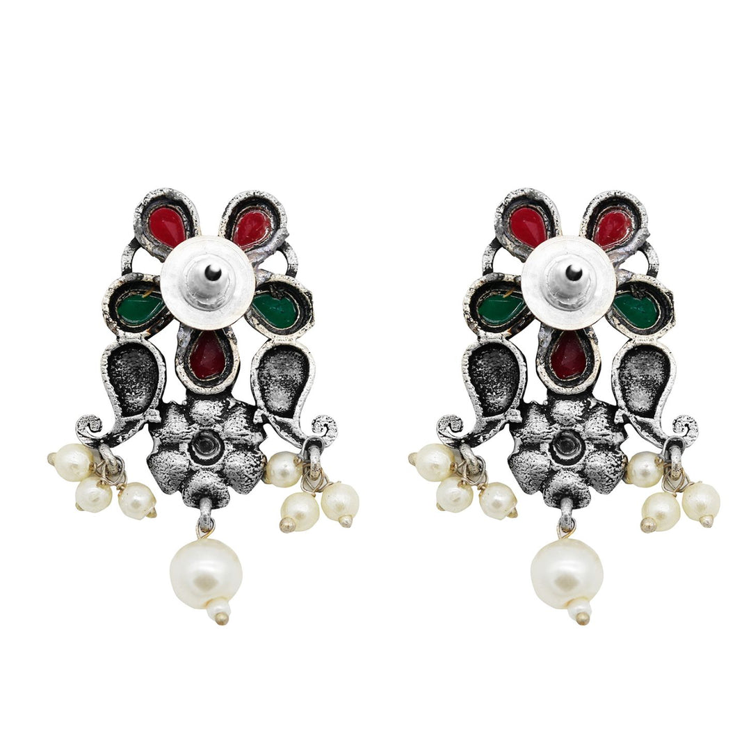 Niranjana Multi colored Silver Oxidized Necklace Set - Joker & Witch