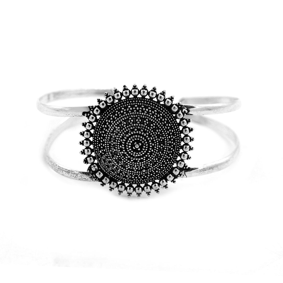 Kimaya Circular Silver Oxidized Cuff - Joker & Witch