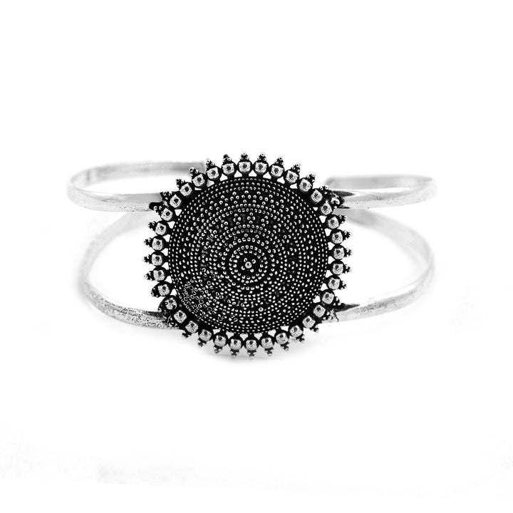 Kimaya Circular Silver Oxidized Cuff - Joker & Witch