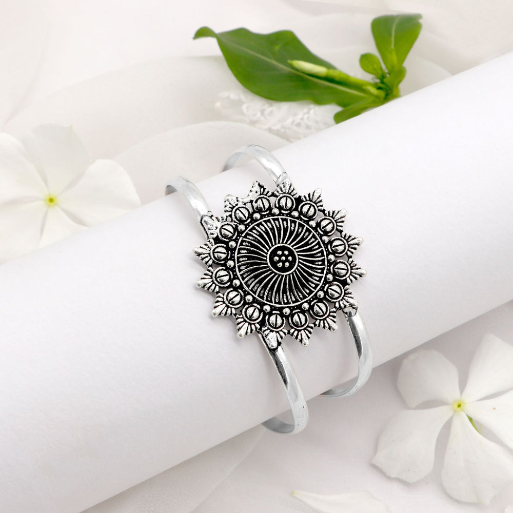 Kimaya Mandala Silver Oxidized Cuff - Joker & Witch