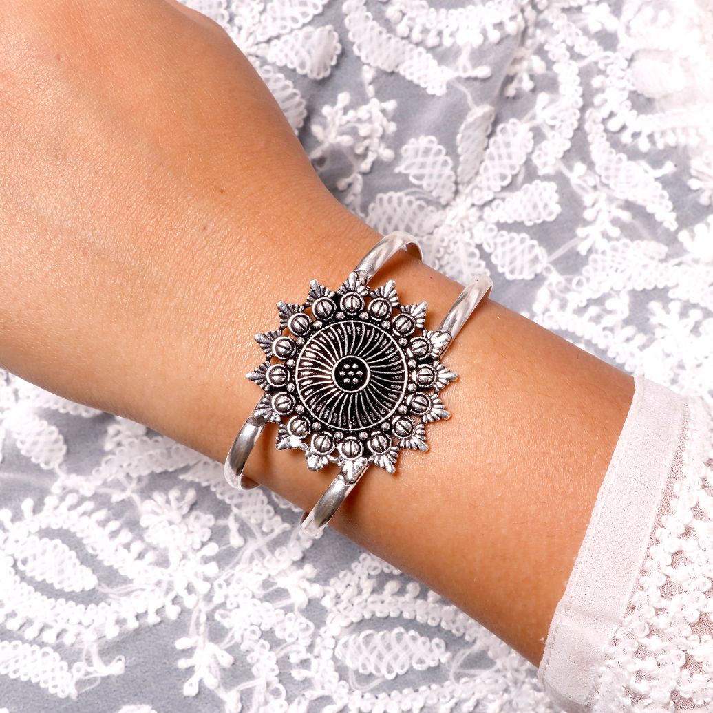 Kimaya Mandala Silver Oxidized Cuff - Joker & Witch