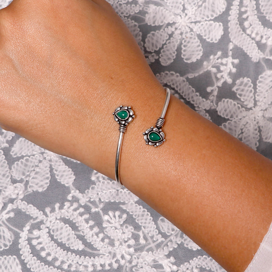 Aparna Green Leaf Silver Oxidized Bracelet - Joker & Witch