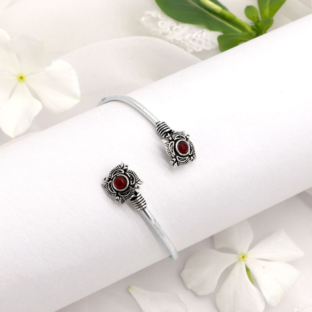 Aparna Red Flower Silver Oxidized Bracelet - Joker & Witch