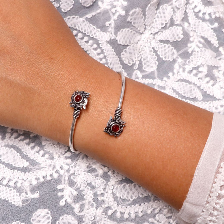 Aparna Red Flower Silver Oxidized Bracelet - Joker & Witch