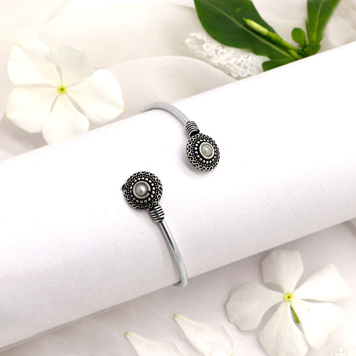 Aparna White Circular Silver Oxidized Bracelet - Joker & Witch