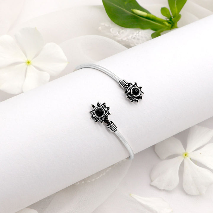 Aparna Black Flower Silver Oxidized Bracelet - Joker & Witch