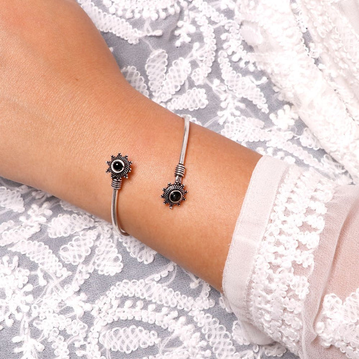 Aparna Black Flower Silver Oxidized Bracelet - Joker & Witch