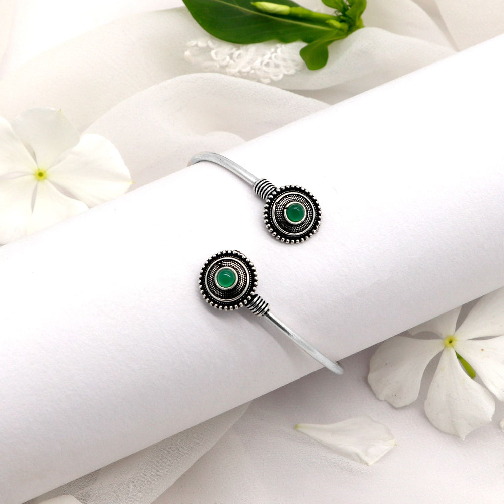 Aparna Green Circular Silver Oxidized Bracelet - Joker & Witch