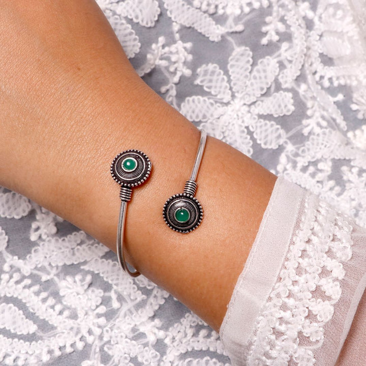 Aparna Green Circular Silver Oxidized Bracelet - Joker & Witch