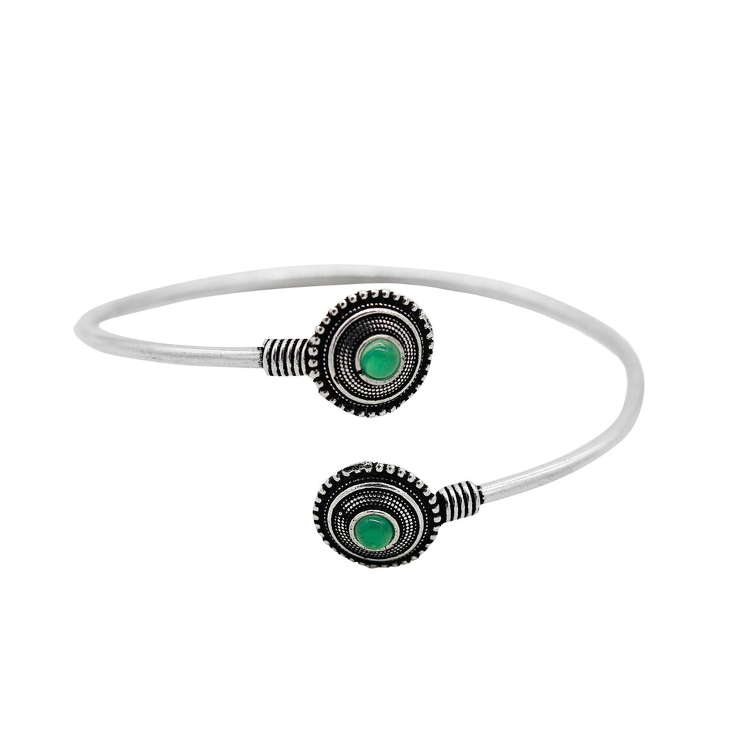 Aparna Green Circular Silver Oxidized Bracelet - Joker & Witch