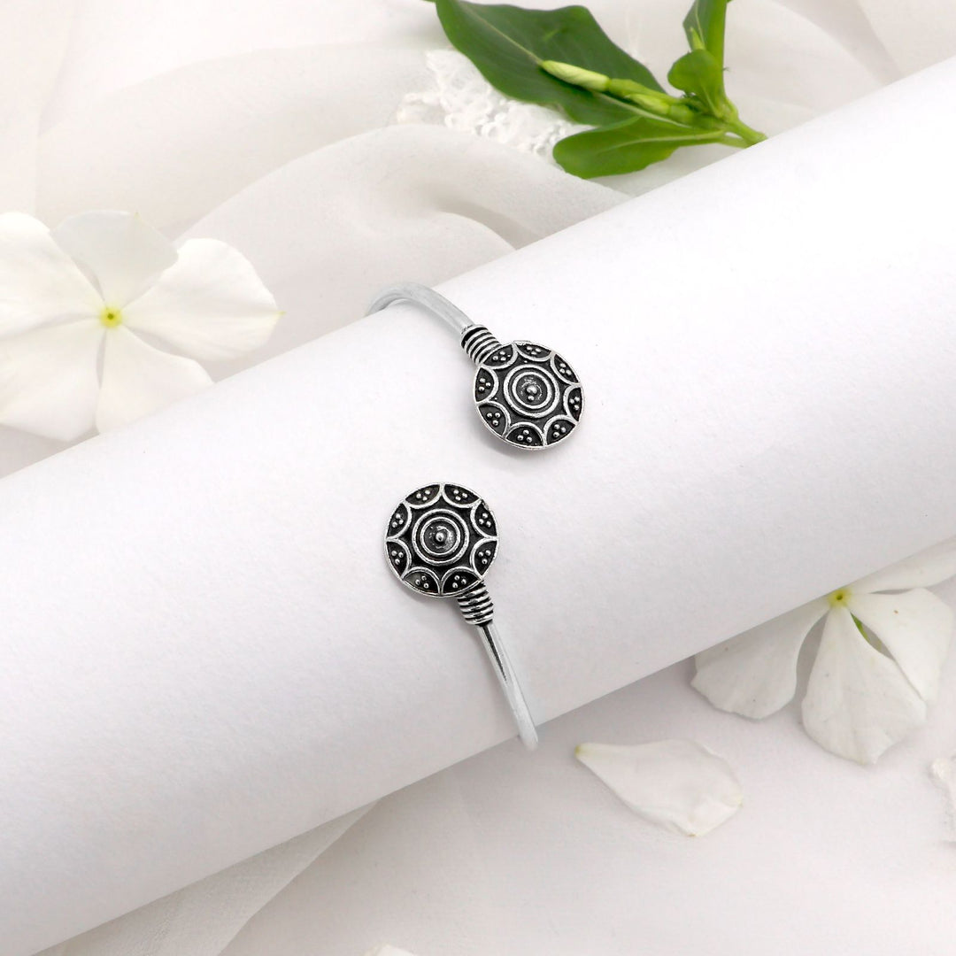 Rudra Circular Silver Oxidized Bracelet - Joker & Witch