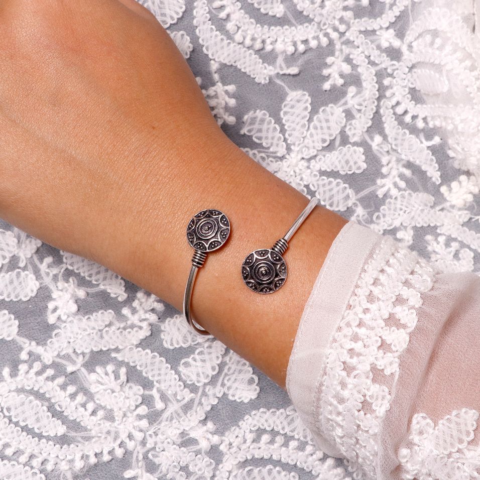 Rudra Circular Silver Oxidized Bracelet - Joker & Witch