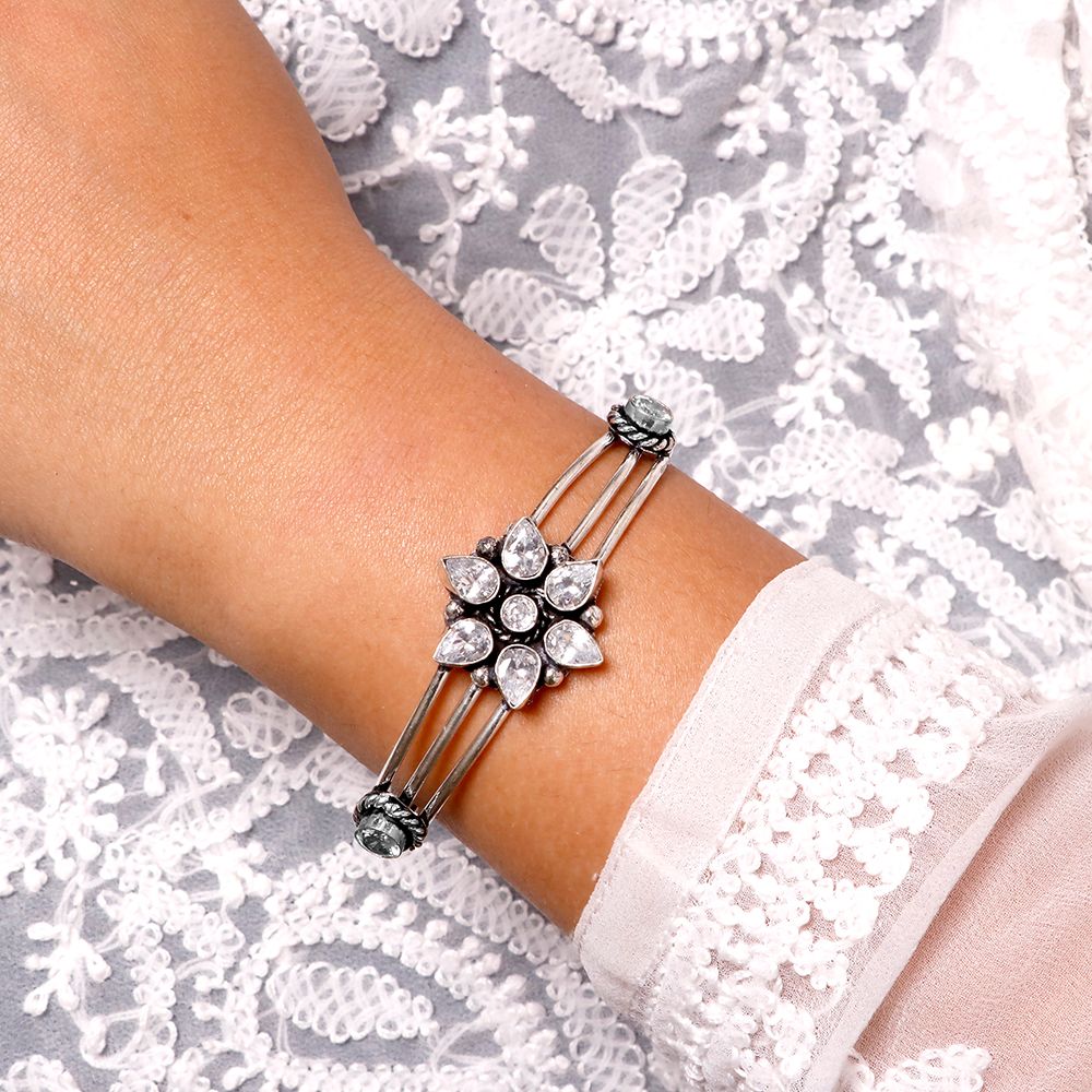 Dhatri White Silver Oxidized Bracelet - Joker & Witch