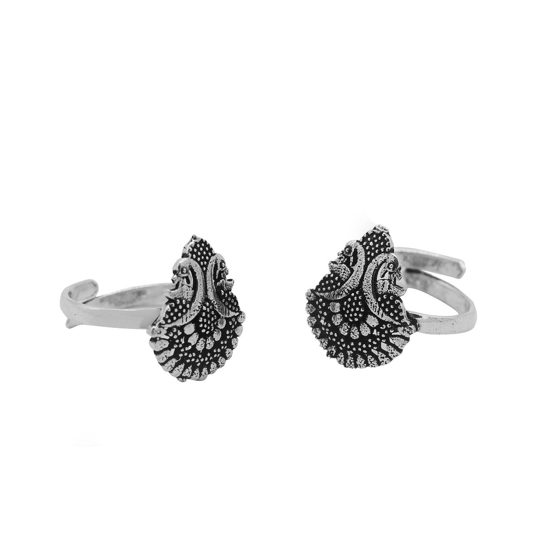 Kshtriya Peacock Silver Oxidized  Toe rings - Teejh
