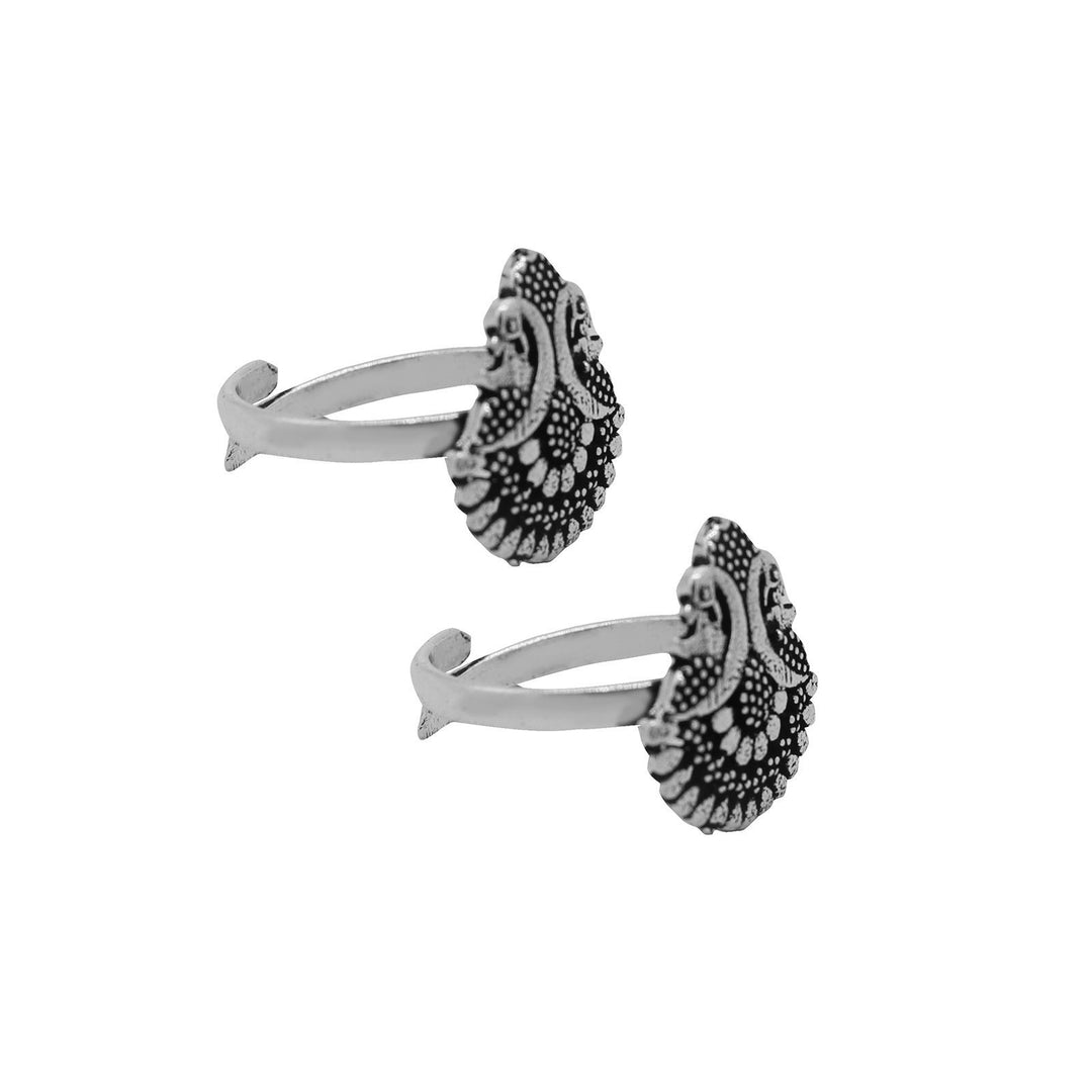 Kshtriya Peacock Silver Oxidized  Toe rings - Teejh