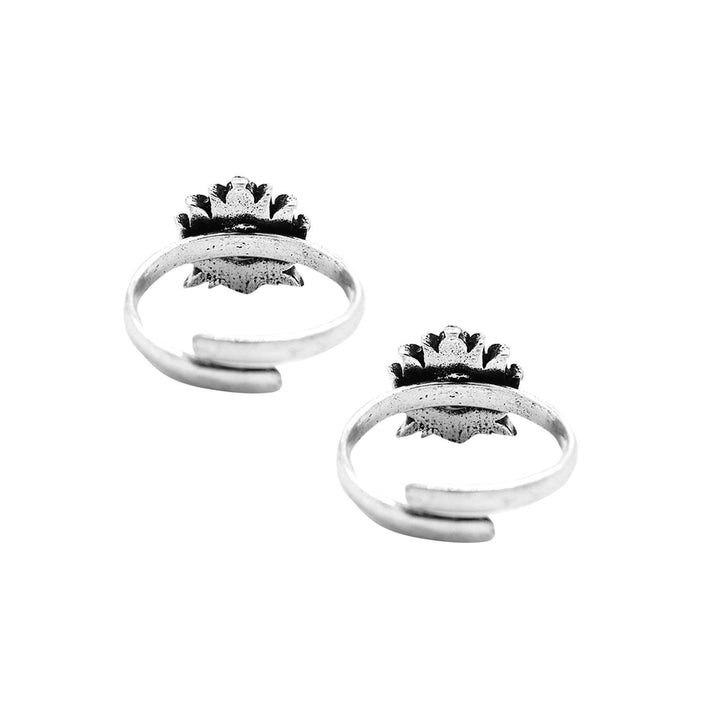 Kshtriya Lotus Silver Oxidized Toe rings - Teejh
