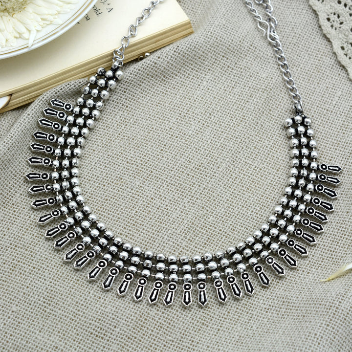 Mihika Silver Oxidized Necklace - Joker & Witch