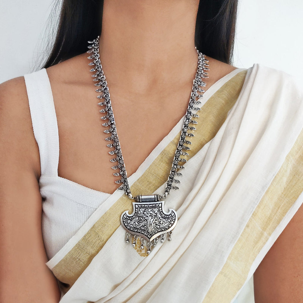 Mayra Silver Oxidized Necklace - Joker & Witch