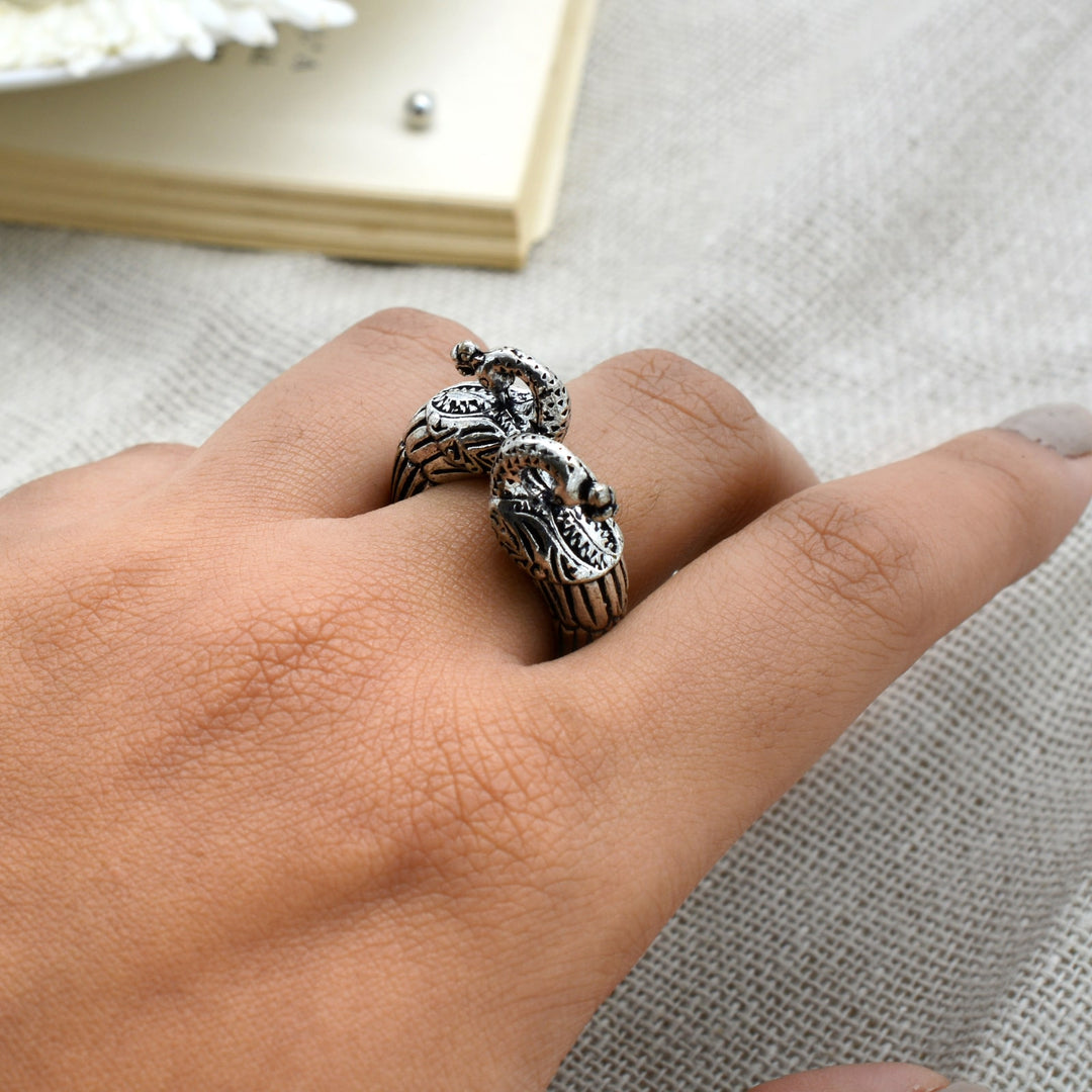 Viti Peacock Silver Oxidized Ring - Joker & Witch