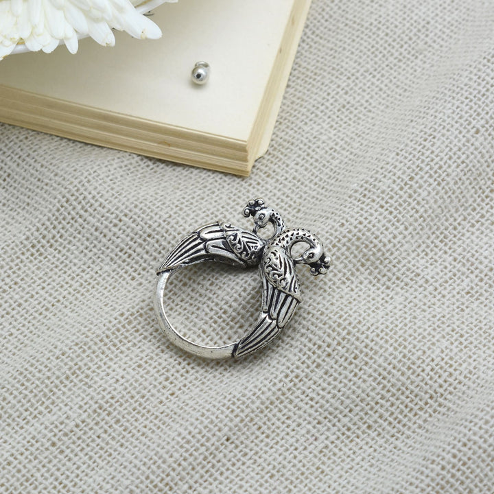 Viti Peacock Silver Oxidized Ring - Joker & Witch