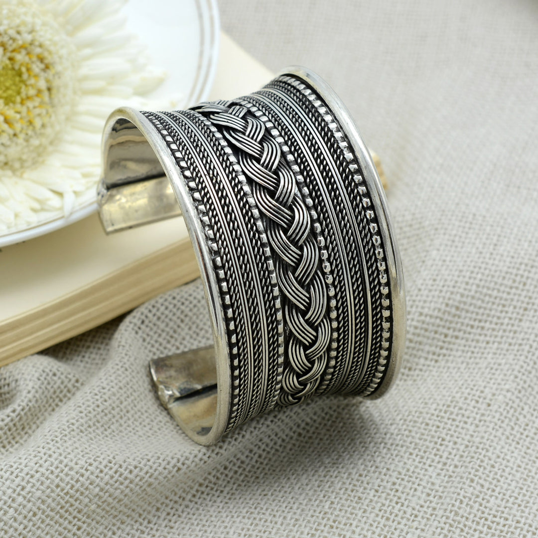 Madhu Braided Embossed Silver Oxidized Cuff - Joker & Witch
