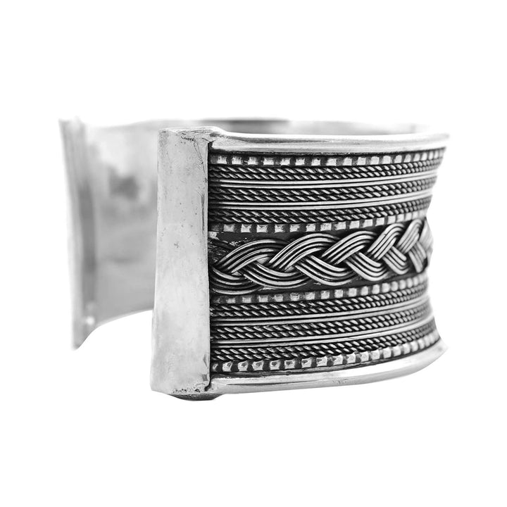 Madhu Braided Embossed Silver Oxidized Cuff - Joker & Witch