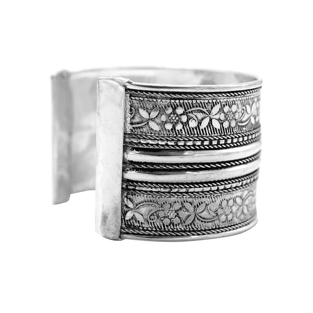 Raksha Floral Embossed Silver Oxidized Cuff - Joker & Witch