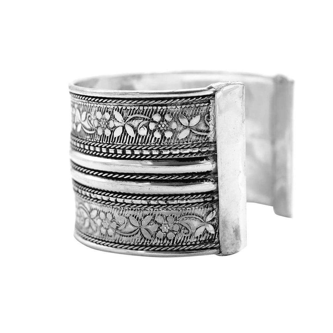 Raksha Floral Embossed Silver Oxidized Cuff - Joker & Witch