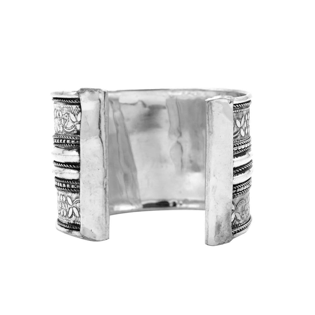 Raksha Floral Embossed Silver Oxidized Cuff - Joker & Witch