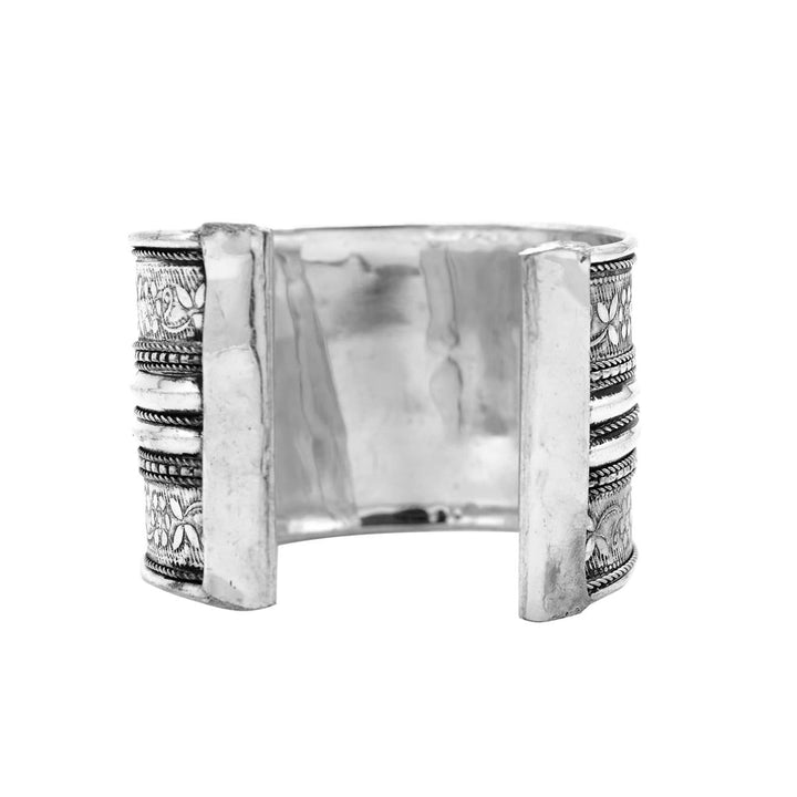 Raksha Floral Embossed Silver Oxidized Cuff - Joker & Witch