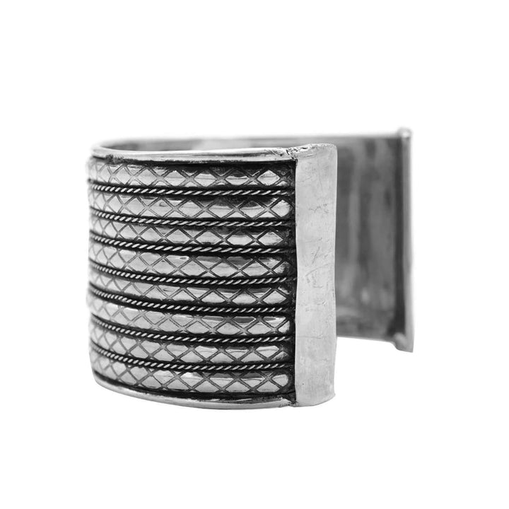 Zia Embossed Silver Oxidized Cuff - Joker & Witch