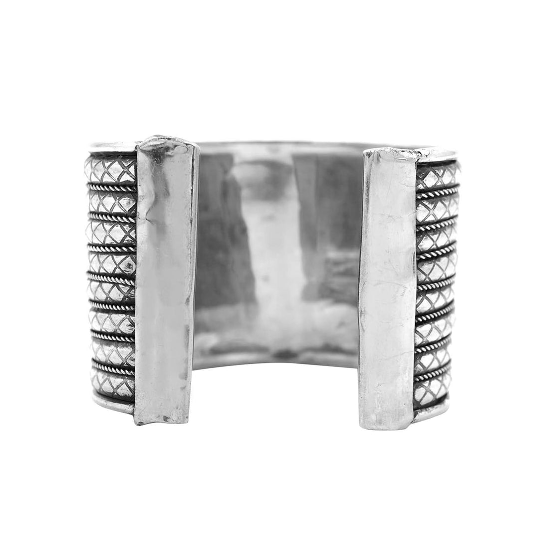 Zia Embossed Silver Oxidized Cuff - Joker & Witch