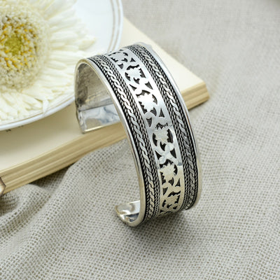 Chaya Floral Embossed Silver Oxidized Cuff - Joker & Witch