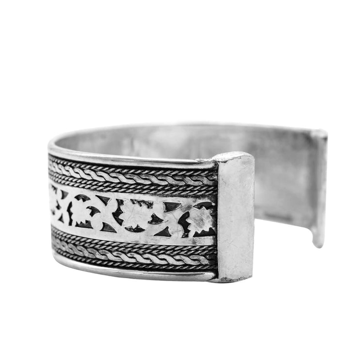 Chaya Floral Embossed Silver Oxidized Cuff - Joker & Witch