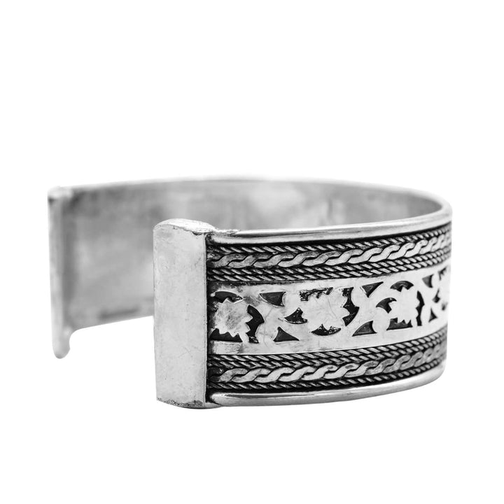 Chaya Floral Embossed Silver Oxidized Cuff - Joker & Witch