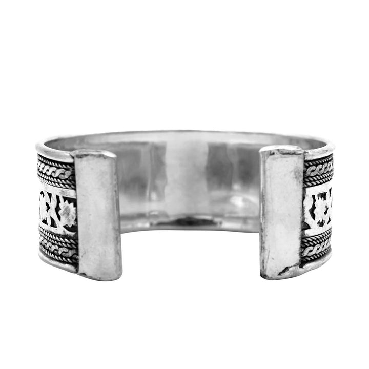 Chaya Floral Embossed Silver Oxidized Cuff - Joker & Witch