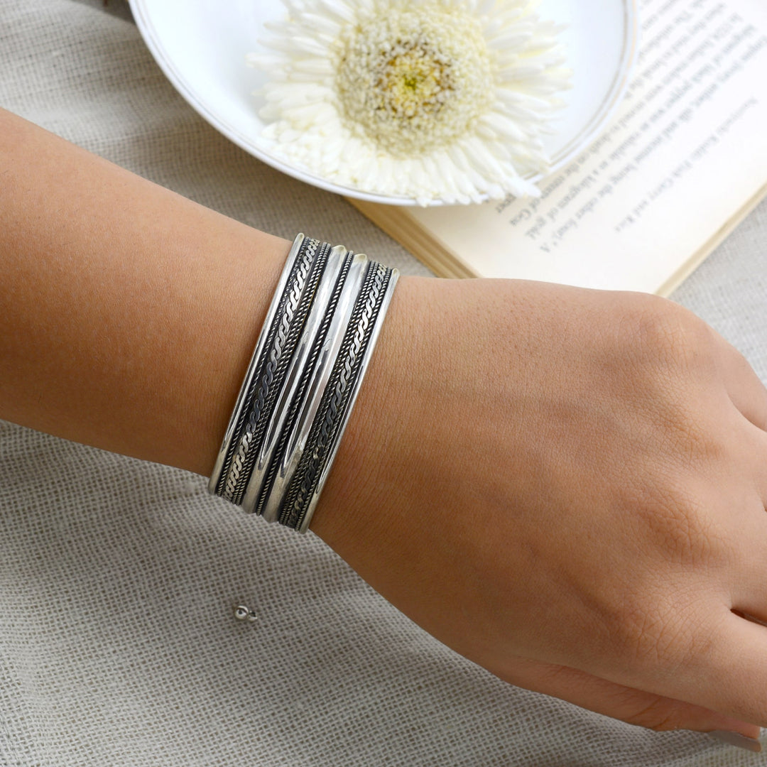 Ivaab Embossed Silver Oxidized Cuff - Joker & Witch