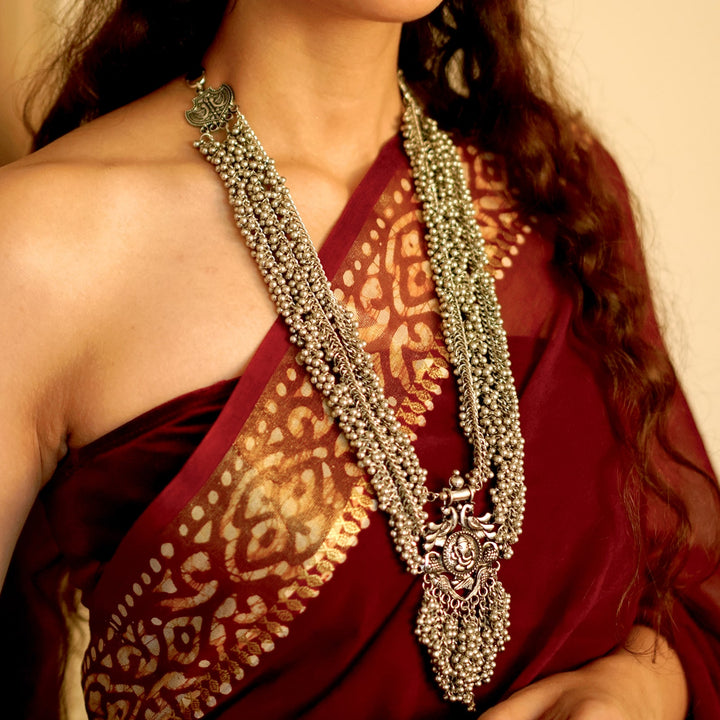 Krisha Silver Oxidized Ghungroo necklace